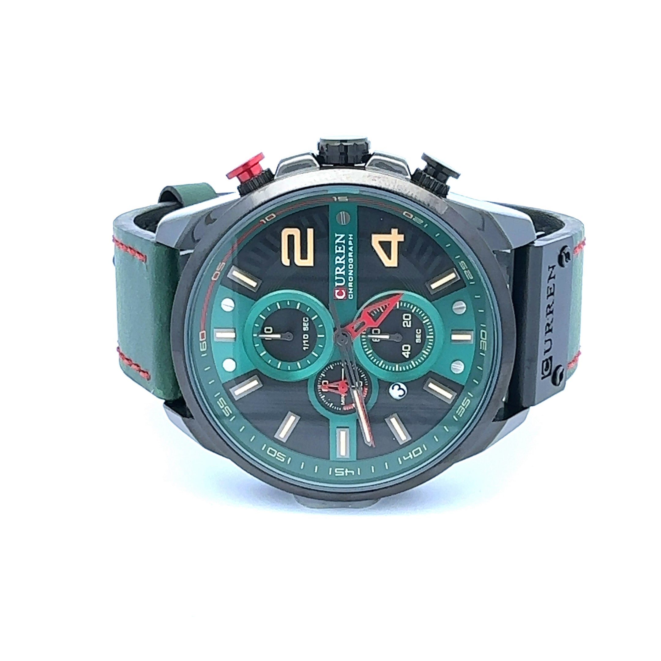 QUIXAN CURREN GREEN LEATHER ICED OUT WATCH I 5416122