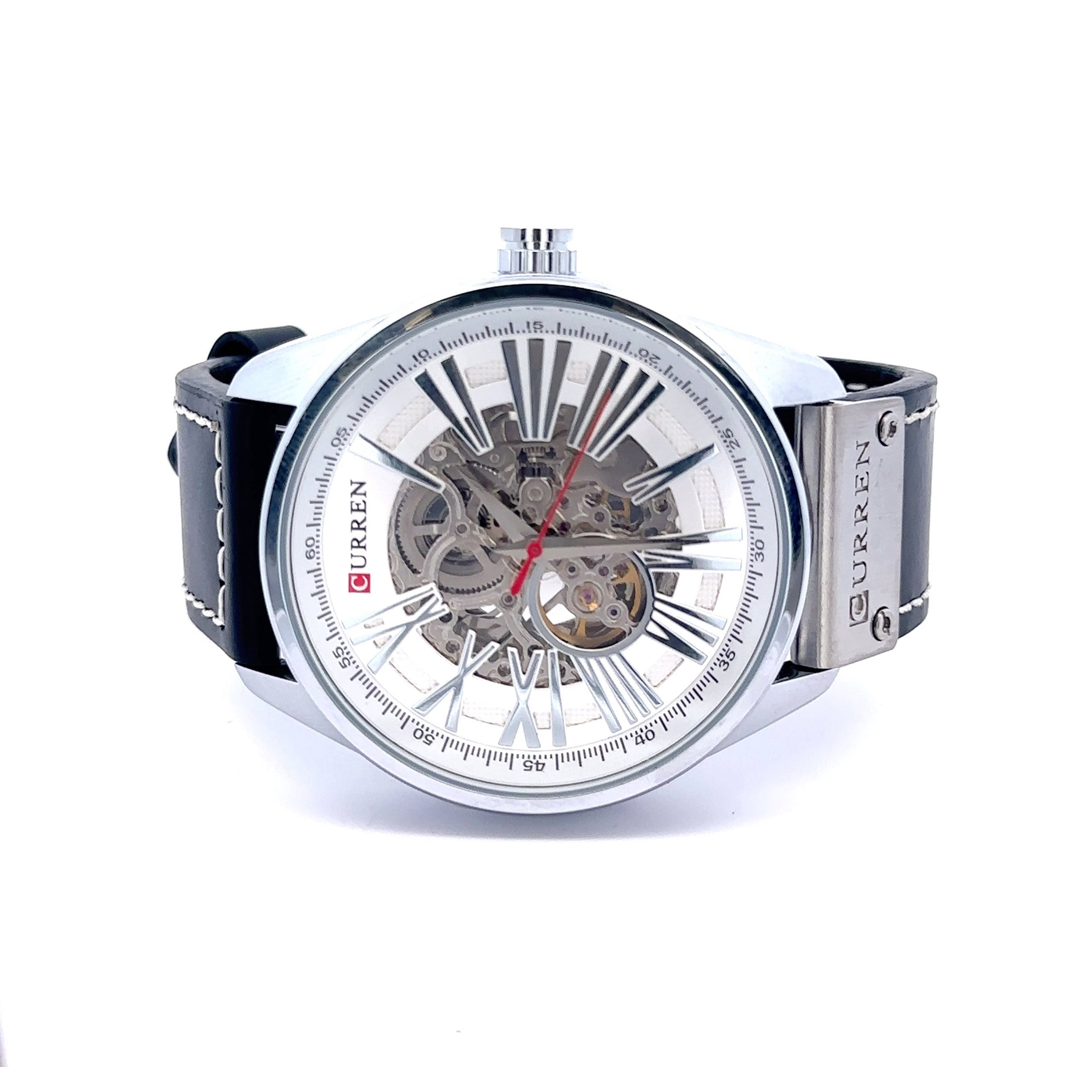 NOVATOR CURREN RHODIUM LEATHER ICED OUT WATCH I 541651