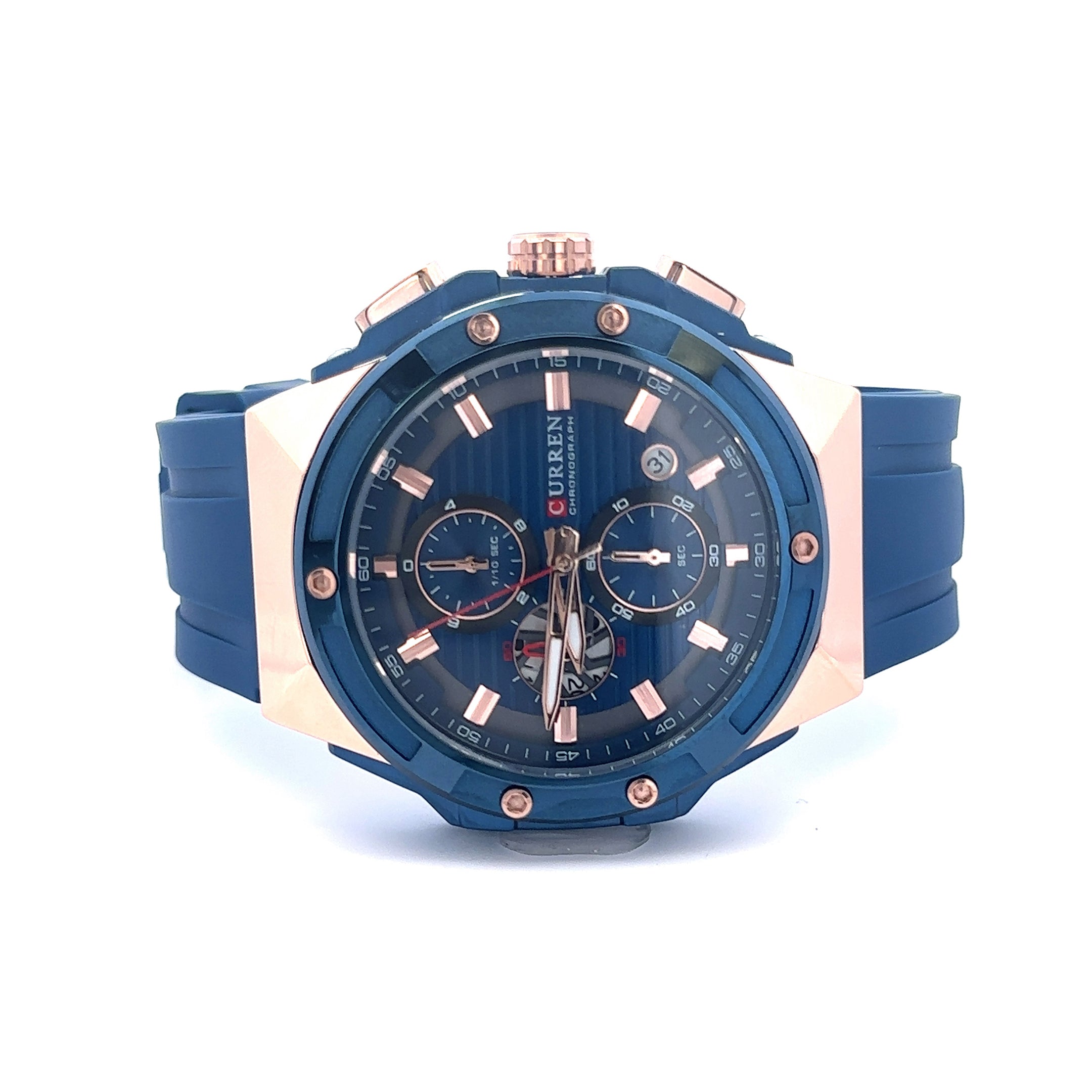 VERVA CURREN BLUE LEATHER ICED OUT WATCH I 5416613