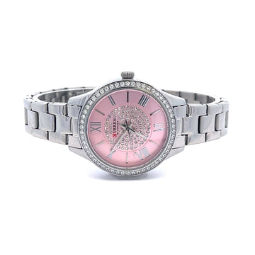 EPHEMERAL METAL BACK RHODIUM PINK STAINLESS ICED OUT WATCH I 551469