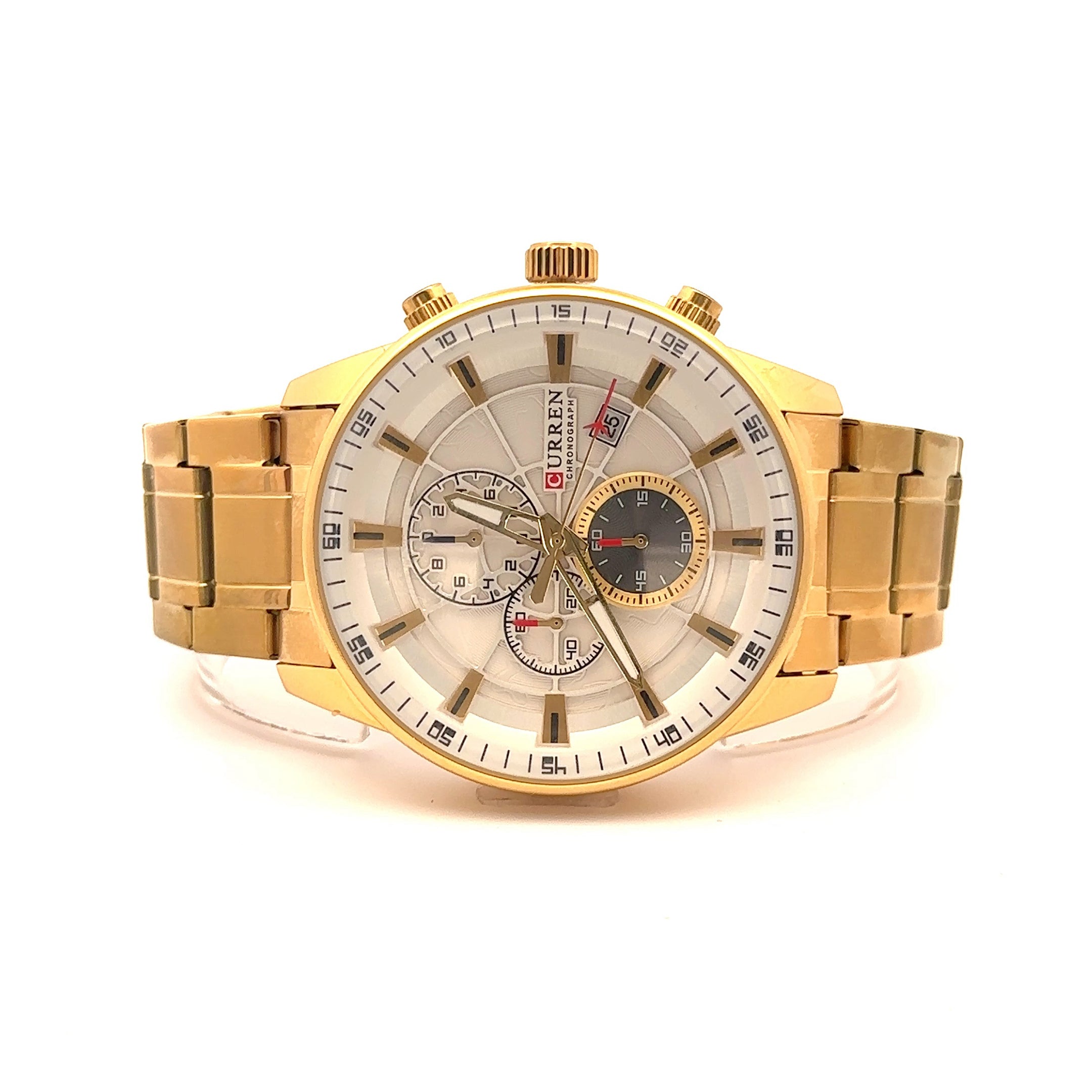 QUIXOTIC METAL BACK GOLD STAINLESS ICED OUT WATCH I 551742