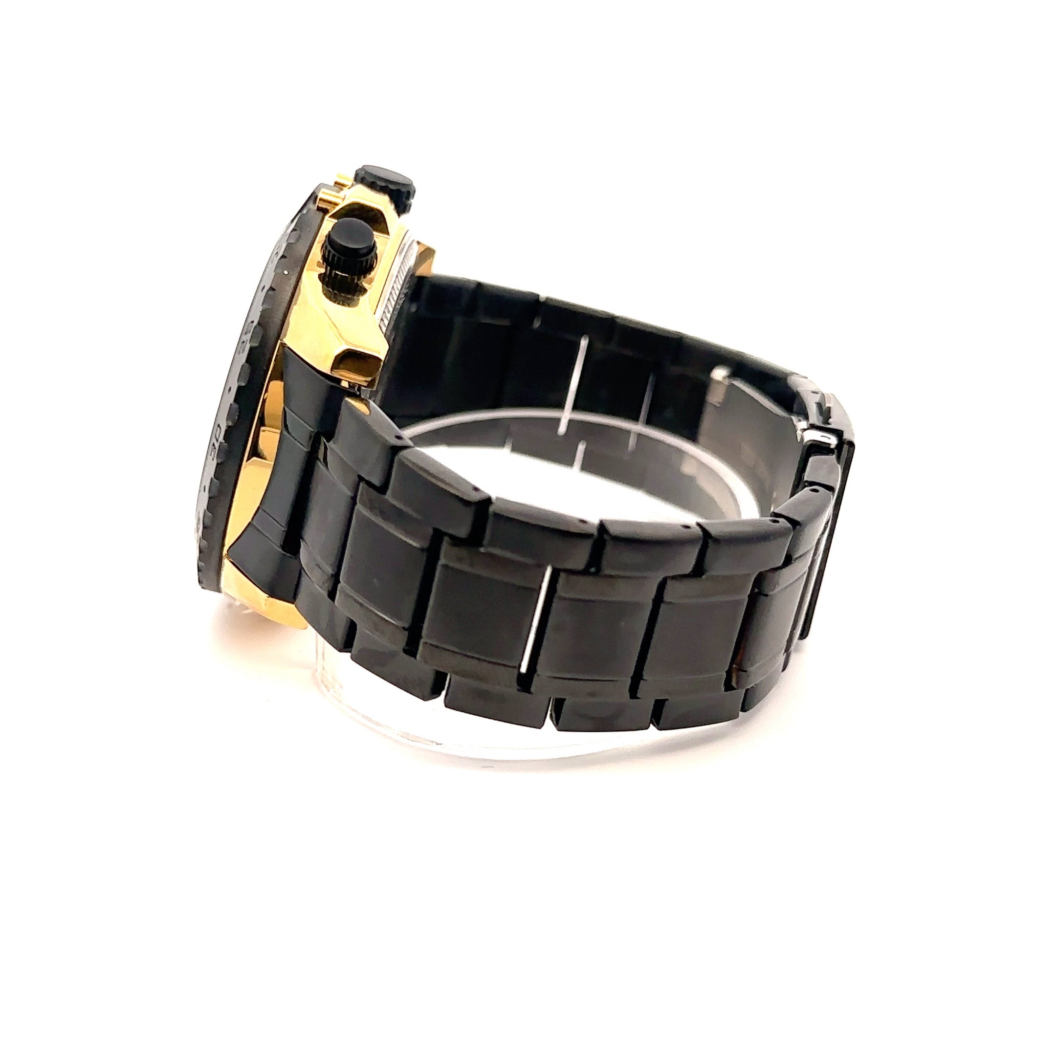 AUREATED METAL BACK BLACK STAINLESS ICED OUT WATCH I 551773