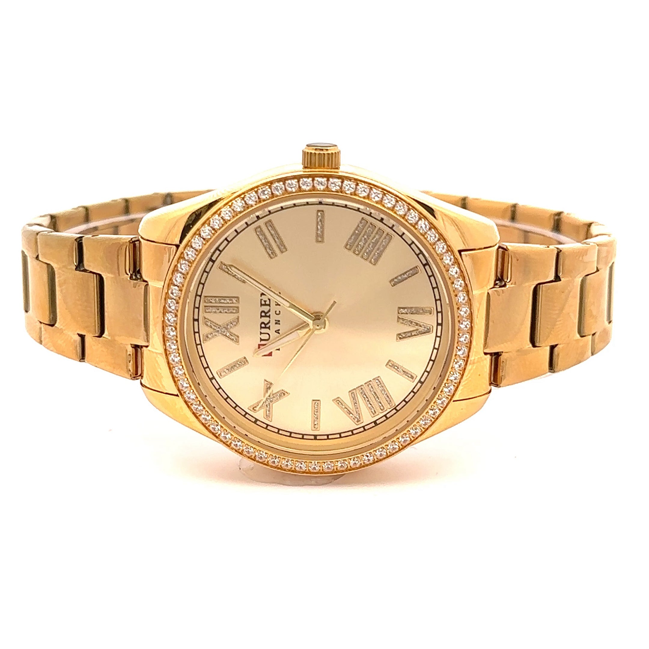 JUBBILANT METAL BACK GOLD STAINLESS ICED OUT WATCH I 551802