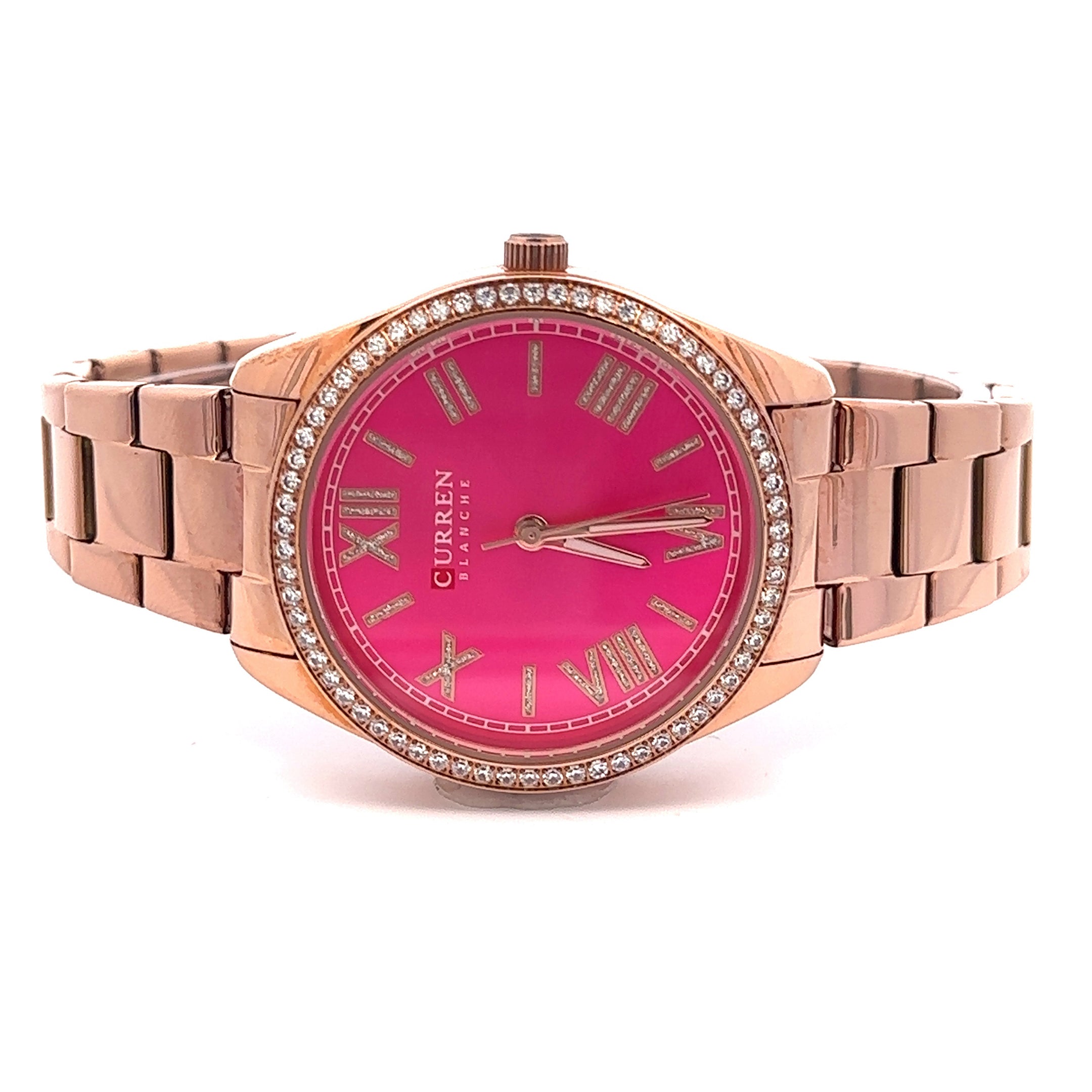 JUBBILANT METAL BACK ROSE GOLD PINK STAINLESS ICED OUT WATCH I 551806