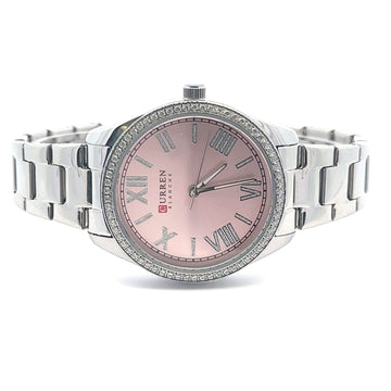 JUBBILANT METAL BACK RHODIUM PINK STAINLESS ICED OUT WATCH I 551809