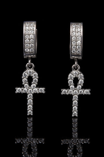 HADRIS RHODIUM STEEL ICED OUT EARRINGS I D97051