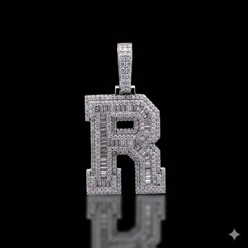 999931 | 2.39ctw VVS/D 925 Moissanite Initial R Rhodium Pendant