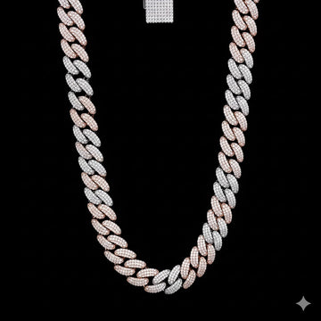 9914320 | 925 Silver Moissanite Two Tone Rhodium Rose Gold Cuban