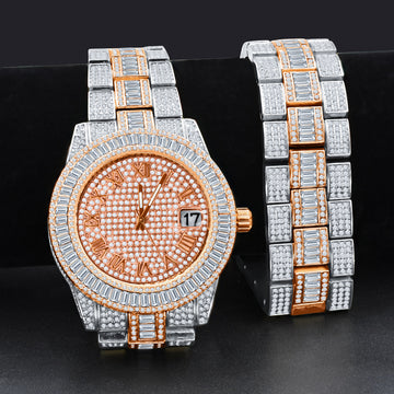 OYSTER BAGUETTE BEZEL ICED OUT WATCH & BRACELET SET | 5307518