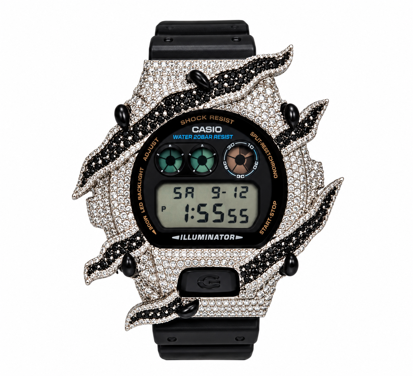 590382 | Brass Moissanite Rhodium Wire Bezel Black G-Shock Watch
