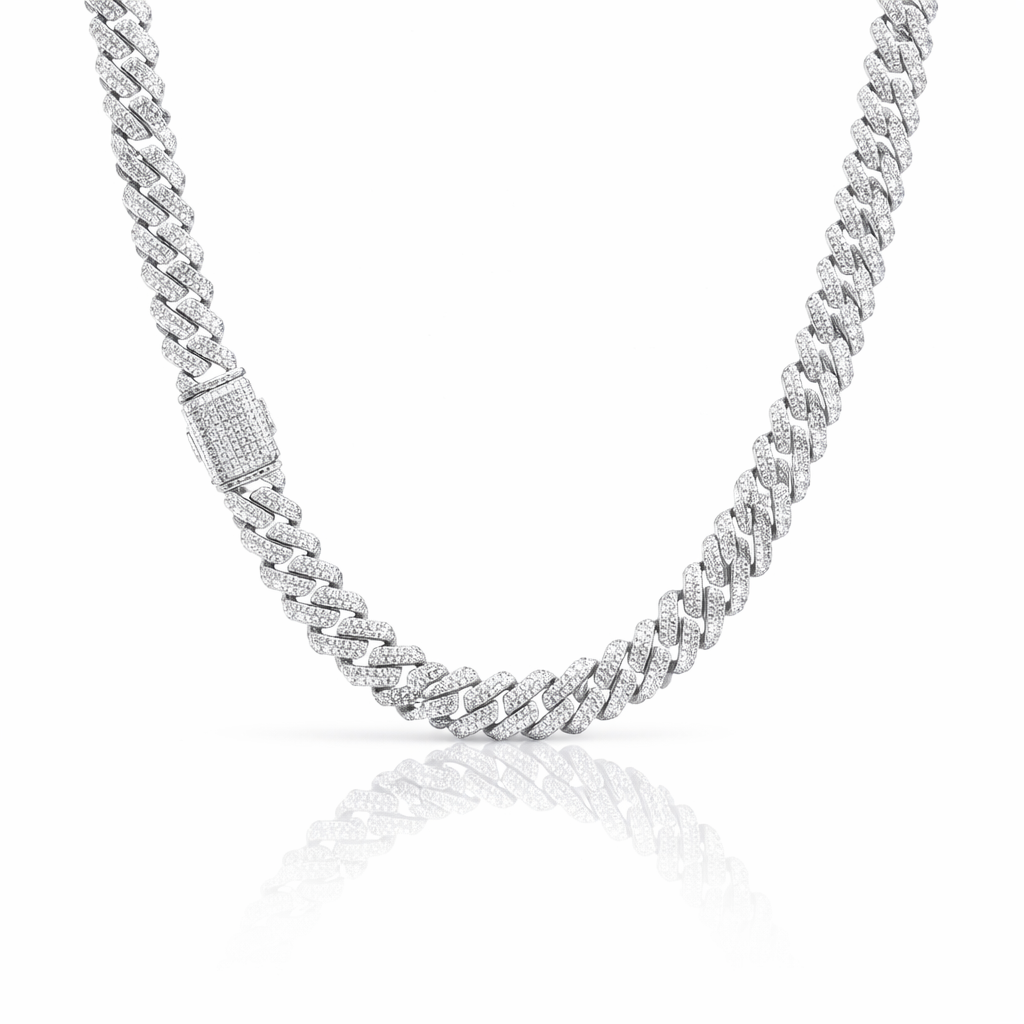 991051 | 925 Silver Moissanite 12mm Cuban Chain