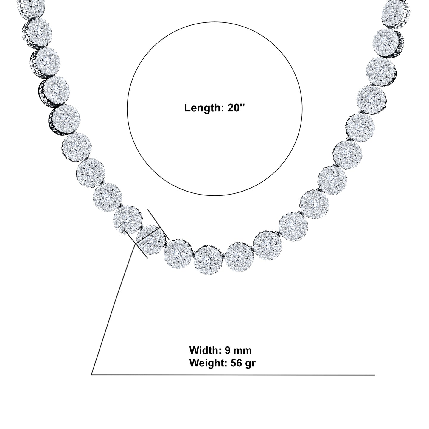 RELISH SILVER MOISSANITE 9MM 20" CHAIN I 992441