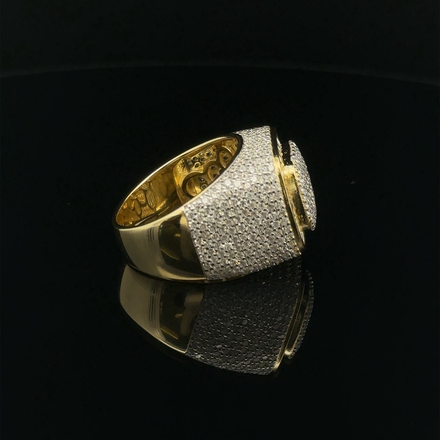 SERRATO 925 SILVER CZ MENS YELLOW GOLD ICED OUT RING | 9222292