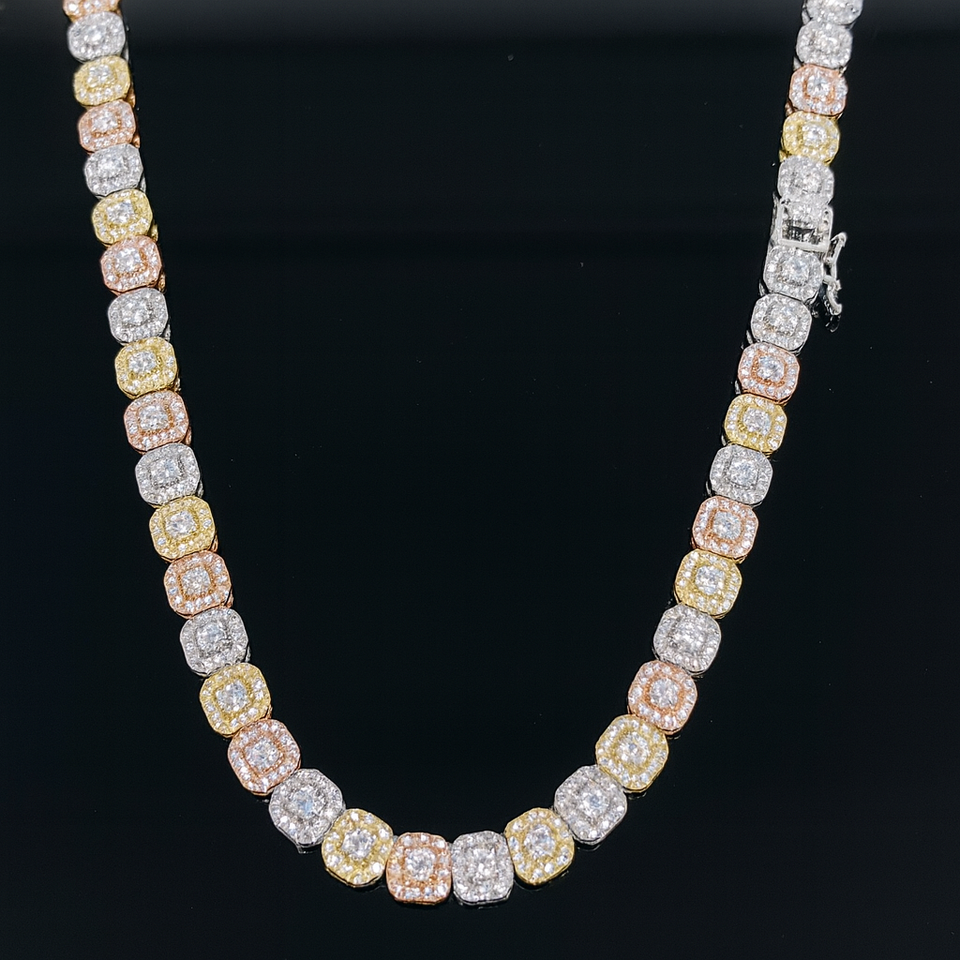 9915252 | 925 Moissanite 16.78 ctw Tri Color Cuban