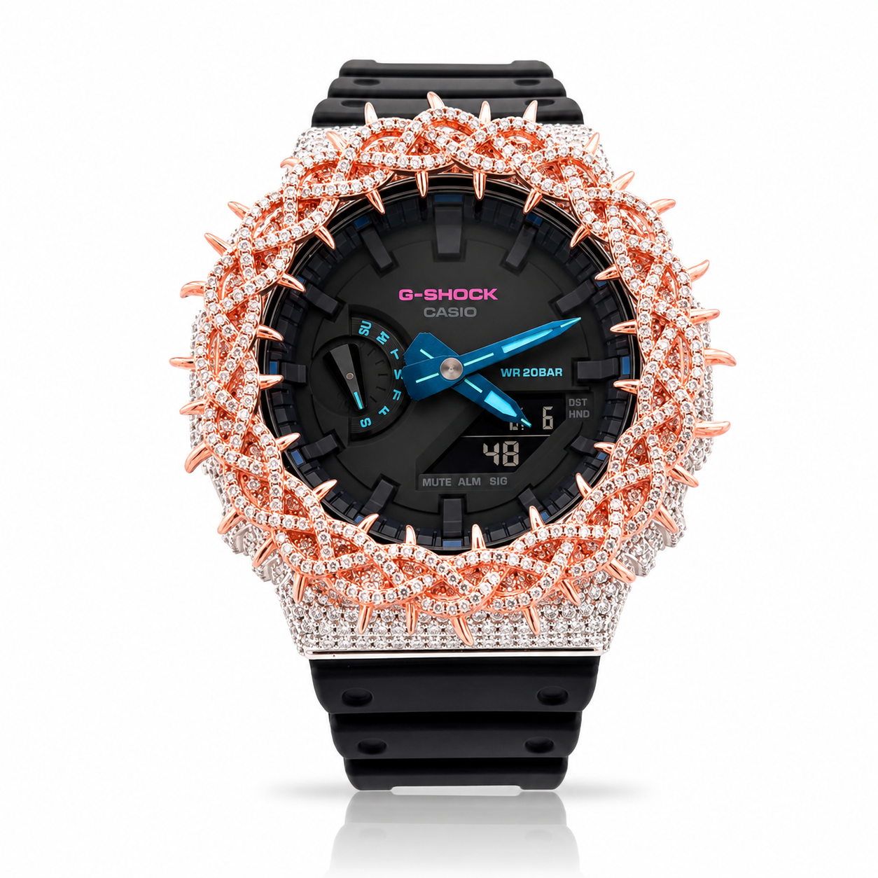 5902618 | Brass Moissanite G-Shock Two Tone Rose Gold Throne Bezel Watch