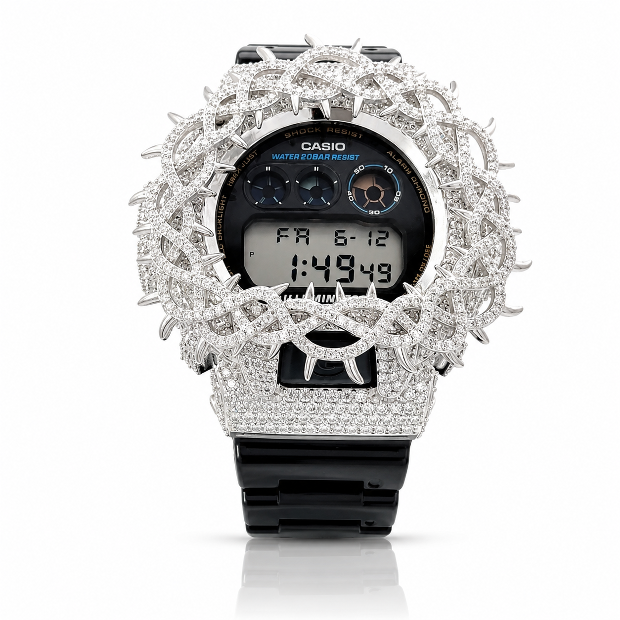 590271 | Brass Moissanite G-Shock Rhodium  Watch