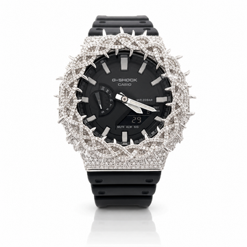 590261 | Brass Moissanite G-Shock Rhodium Throne Bezel Watch