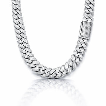 9910791 | 26.46ctw VVS 925 Silver Moissanite Razor Cuban 14mm 26