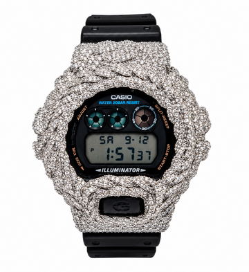 590391 | Brass Moissanite Rhodium Rope Bezel G-Shock Watch