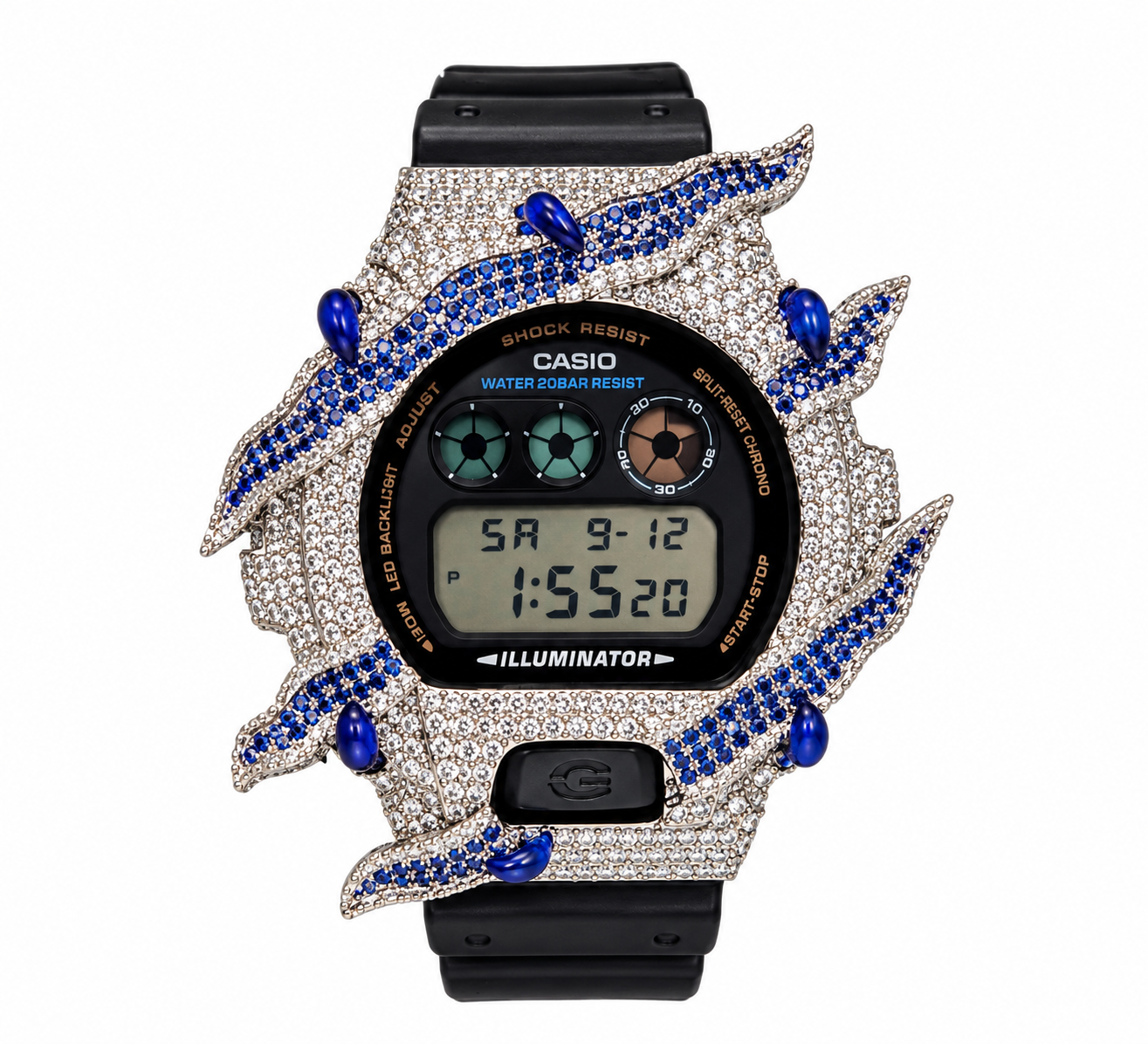 590381 | Brass Moissanite Rhodium Wire Bezel Blue G-Shock Watch