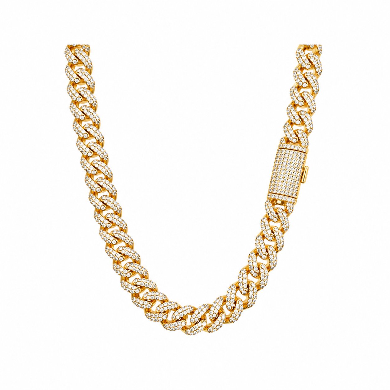 9911342 | 12mm Brass Moissanite Gold Plated Stallion Cuban Chain