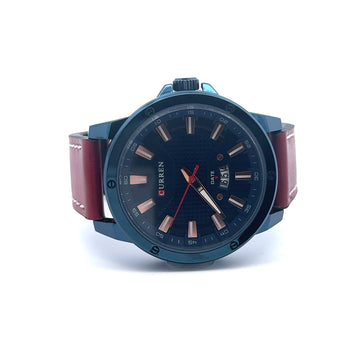 ETHOR CURREN BLUE DIAL LEATHER ICED OUT WATCH I 5413213