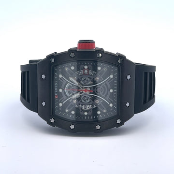 REVELAR CURREN BLACK LEATHER ICED OUT WATCH I 541563