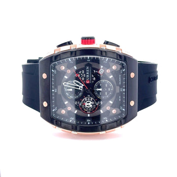 EXUBER CURREN BLACK LEATHER ICED OUT WATCH I 541583