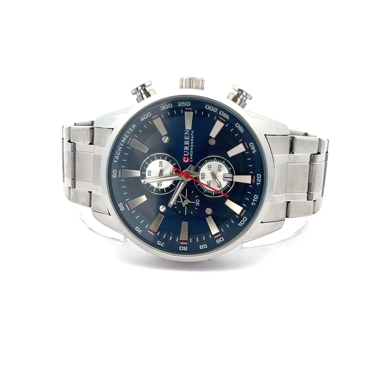 AUREATE METAL BACK RHODIUM BLUE STAINLESS ICED OUT WATCH I 5517513