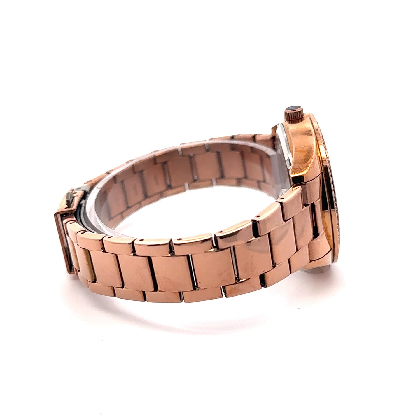 JUBBILANT METAL BACK ROSE GOLD PINK CURREN ICED OUT WATCH I 551806