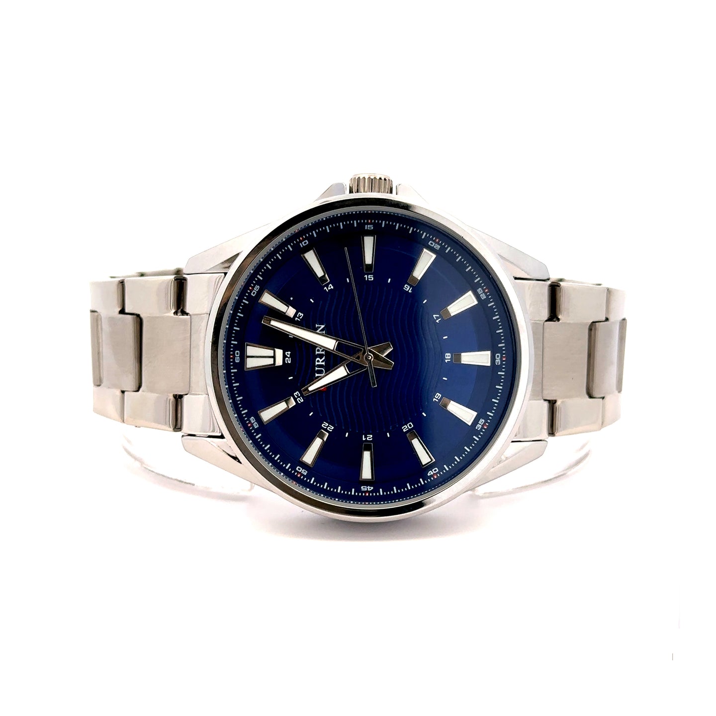 TREZIK METAL SILVER BLUE CURREN ICED OUT MENS WATCH I 5518413