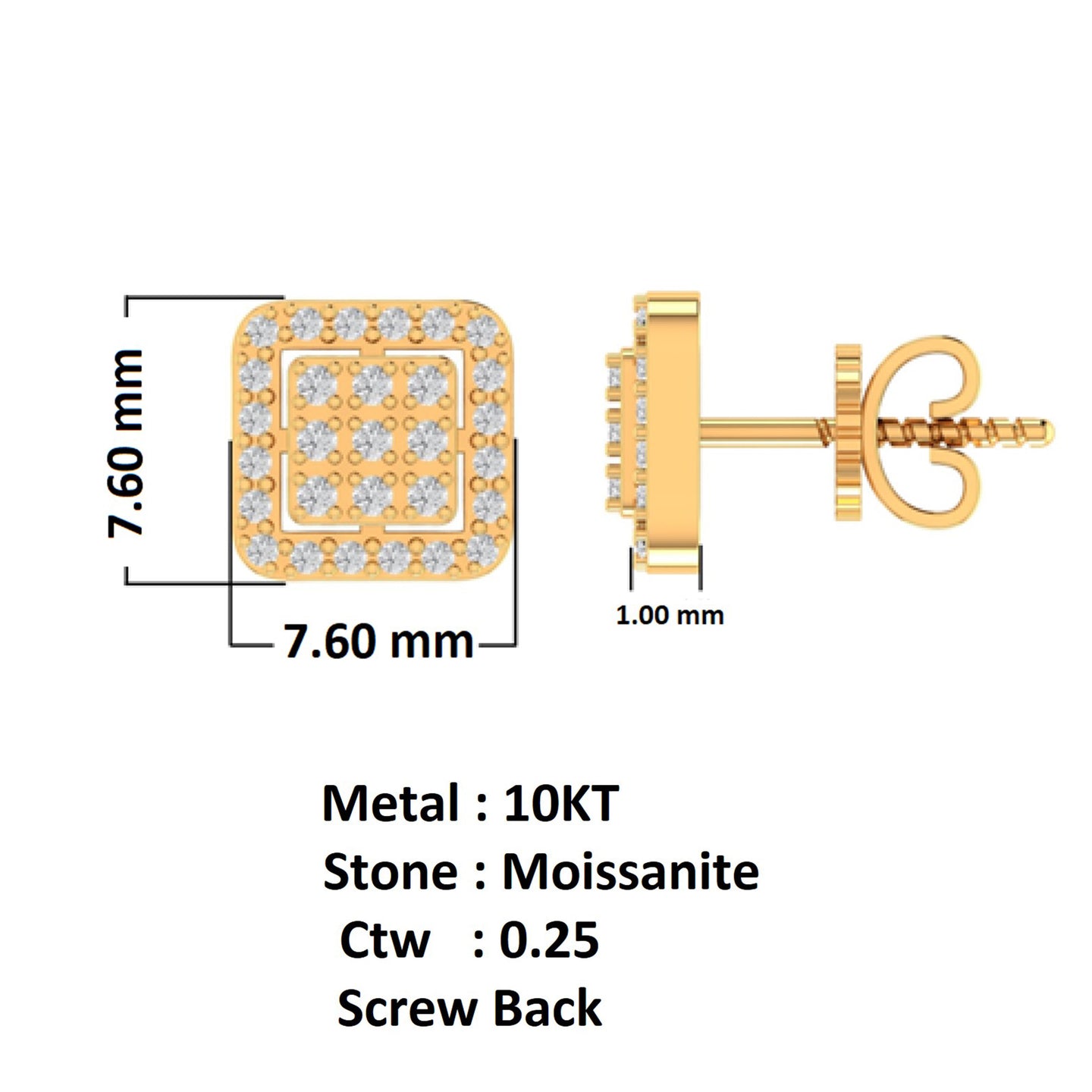 CLANNISH 10K GOLD MOISSANITE EARRINGS I 980032