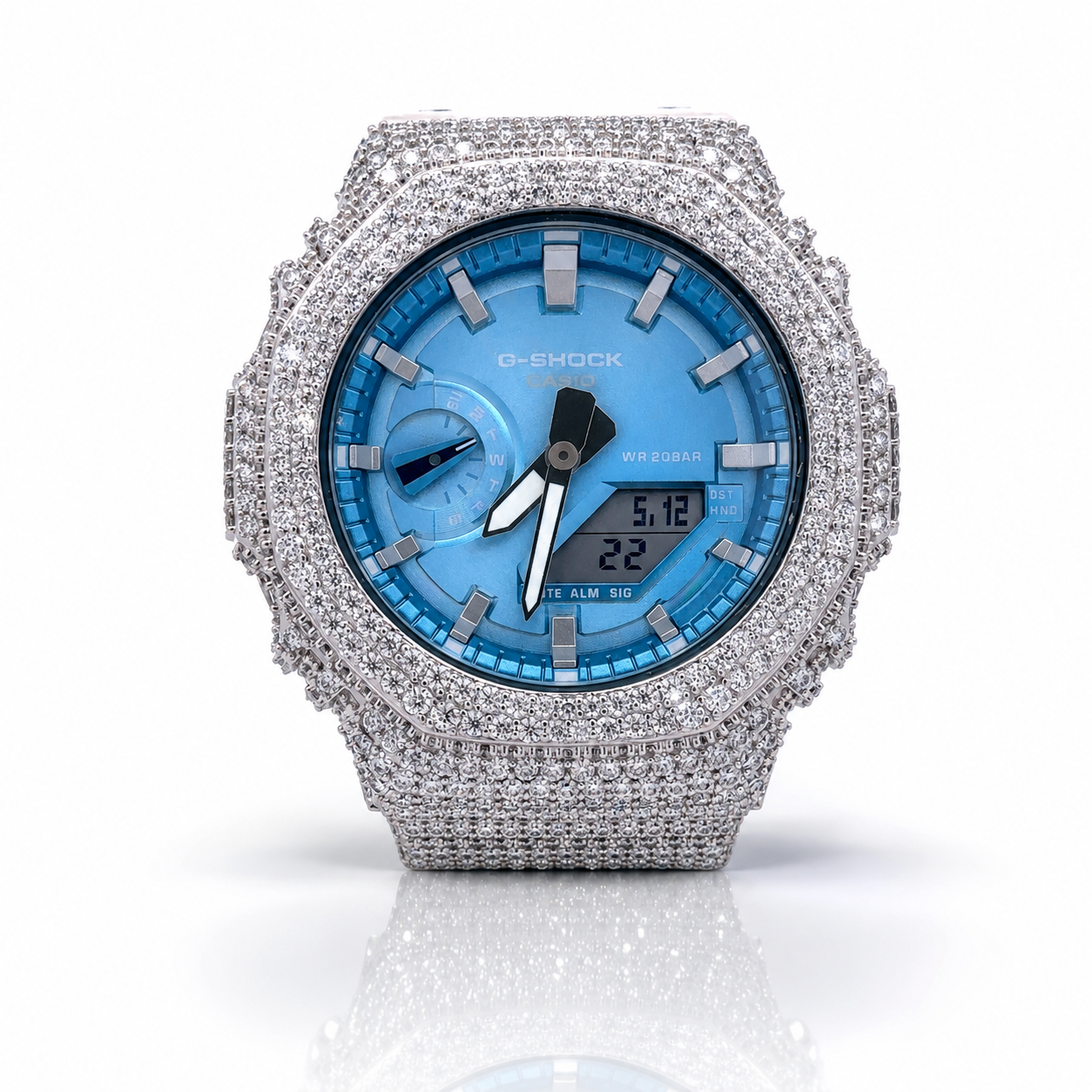 5902413 | Brass Moissanite G-Shock Rhodium Watch