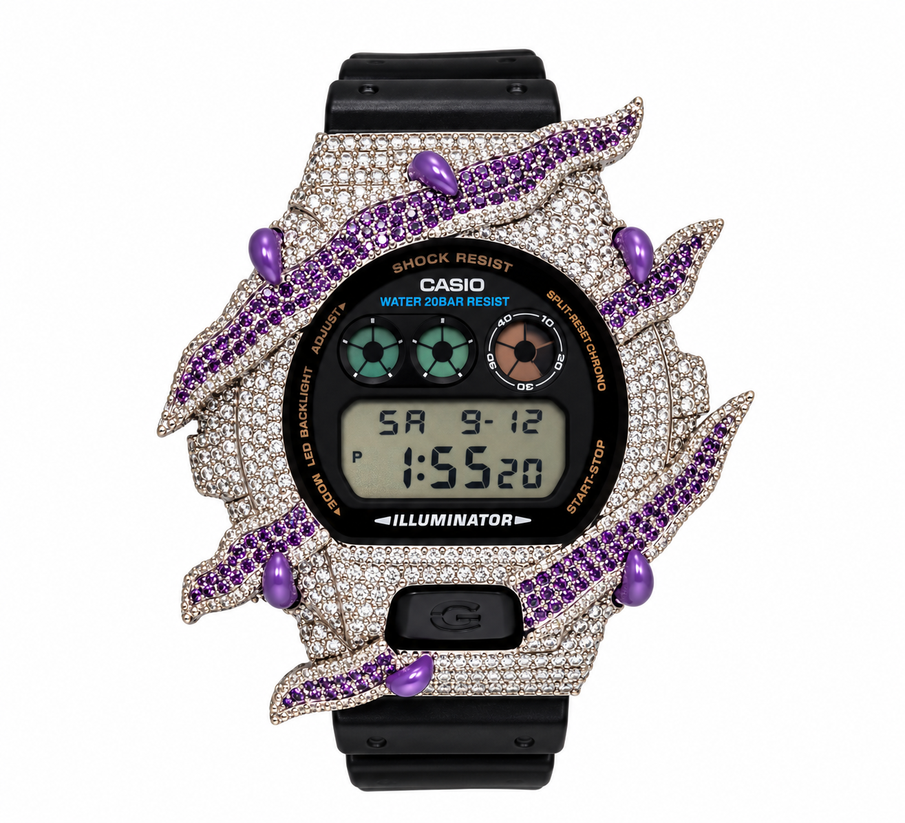 590383 | Brass Moissanite Rhodium Wire Bezel Purple G-Shock Watch