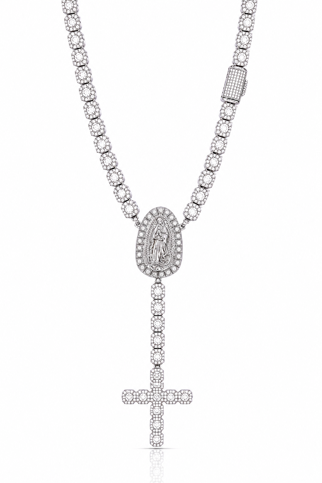 9911171 | 925 Silver Moissanite Rhodium Clustered Rosary Chain
