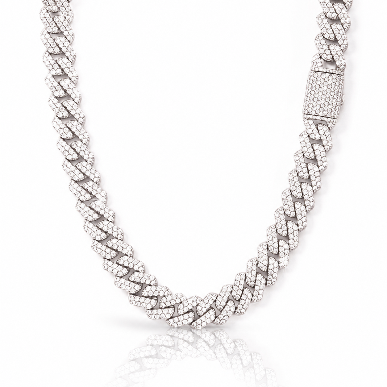 9911411 | 925 Moissanite 13mm 20" Rhodium Plated Cuban Chain
