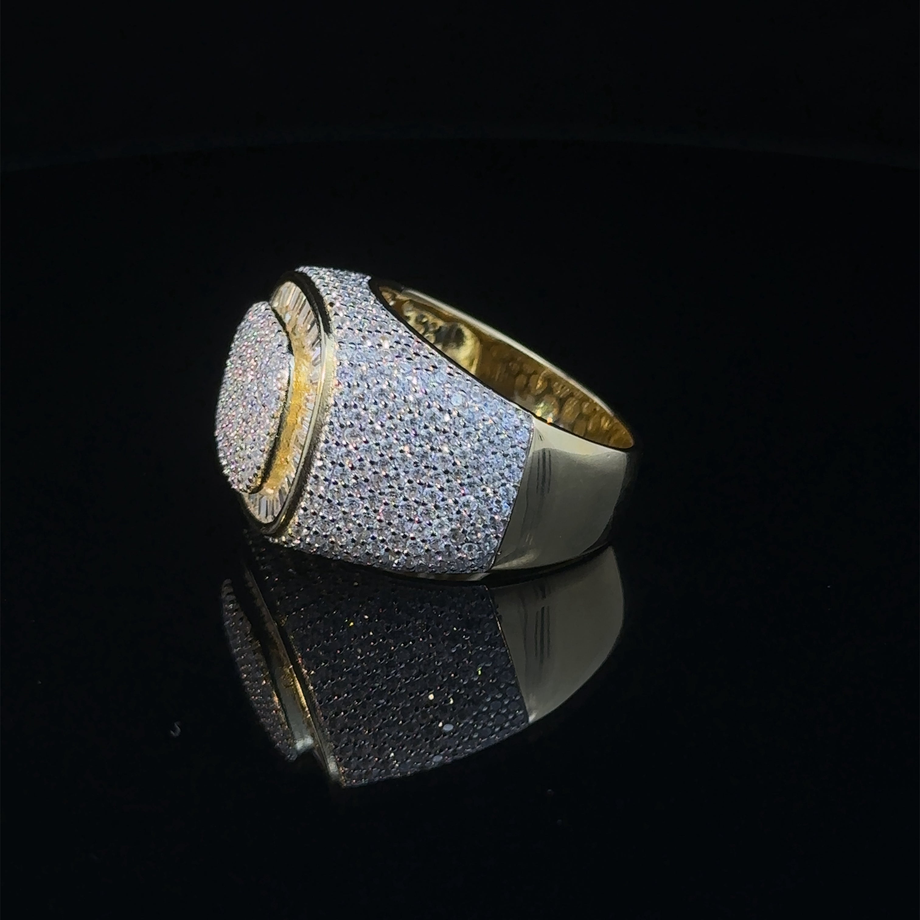 SERRATO 925 SILVER CZ MENS YELLOW GOLD ICED OUT RING | 9222292
