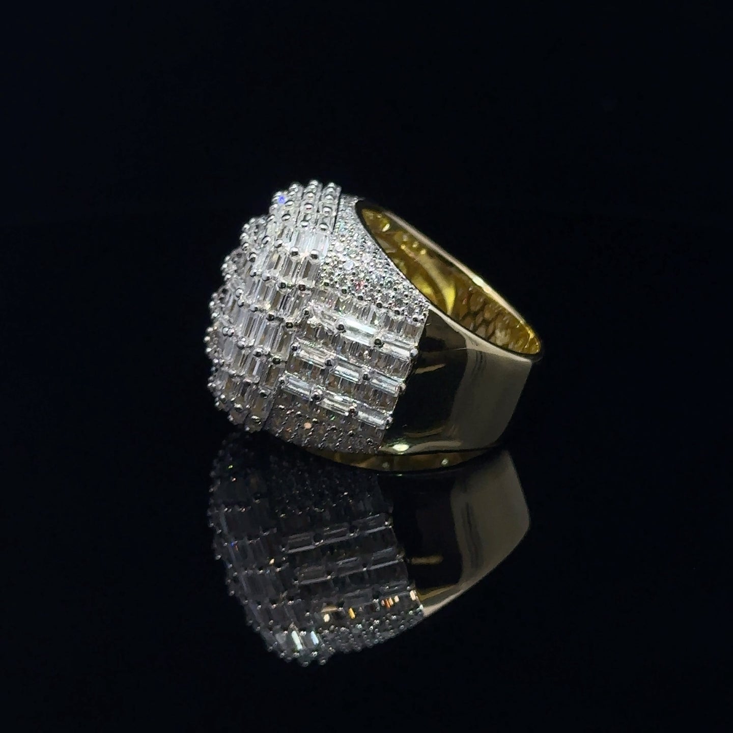 NOTARO 925 SILVER CZ MENS YELLOW GOLD ICED OUT RING | 9222322