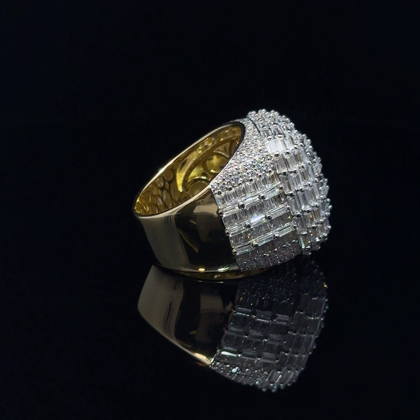 NOTARO 925 SILVER CZ MENS YELLOW GOLD ICED OUT RING | 9222322