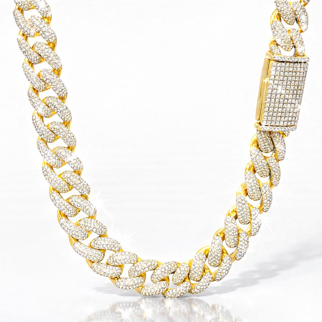 SELVIK 12MM GOLD MOISSANITE ICED OUT CUBAN I 991402