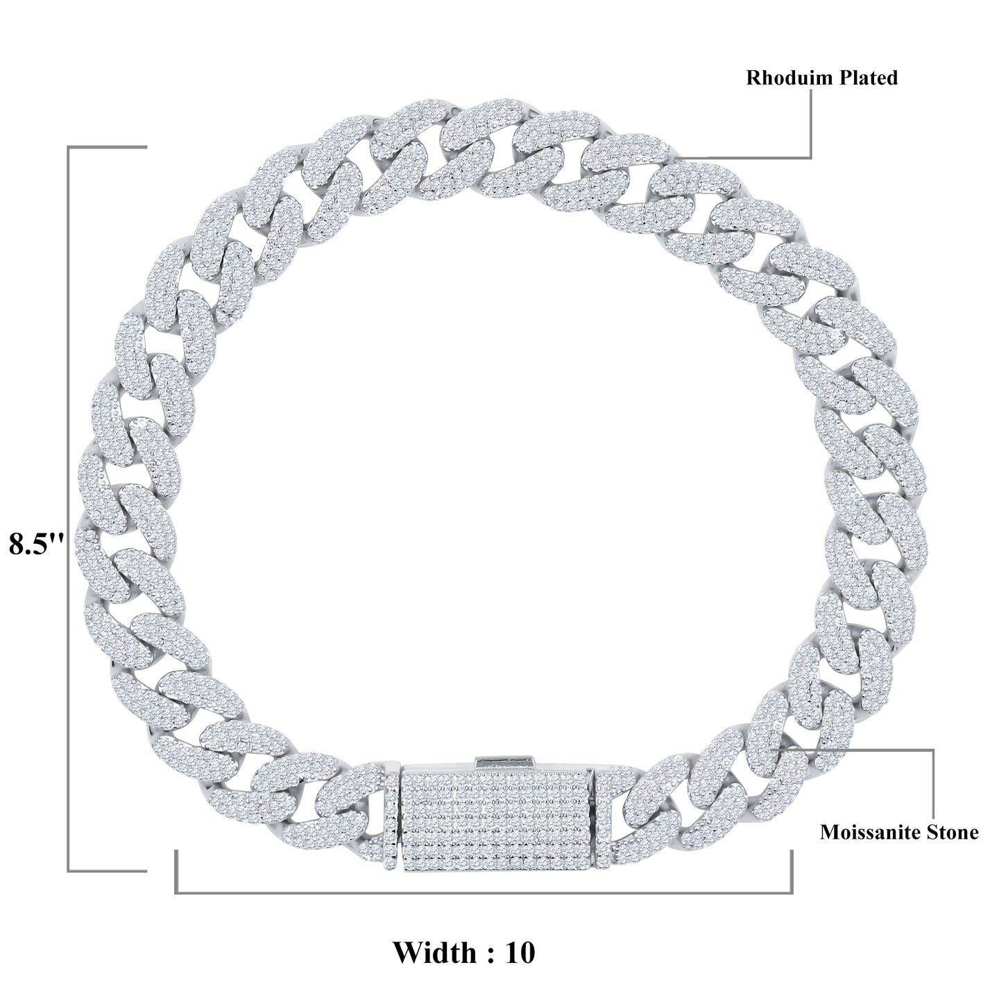 MAVIN 10MM RHODIUM MOISSANITE ICED OUT BRACELET I 991571