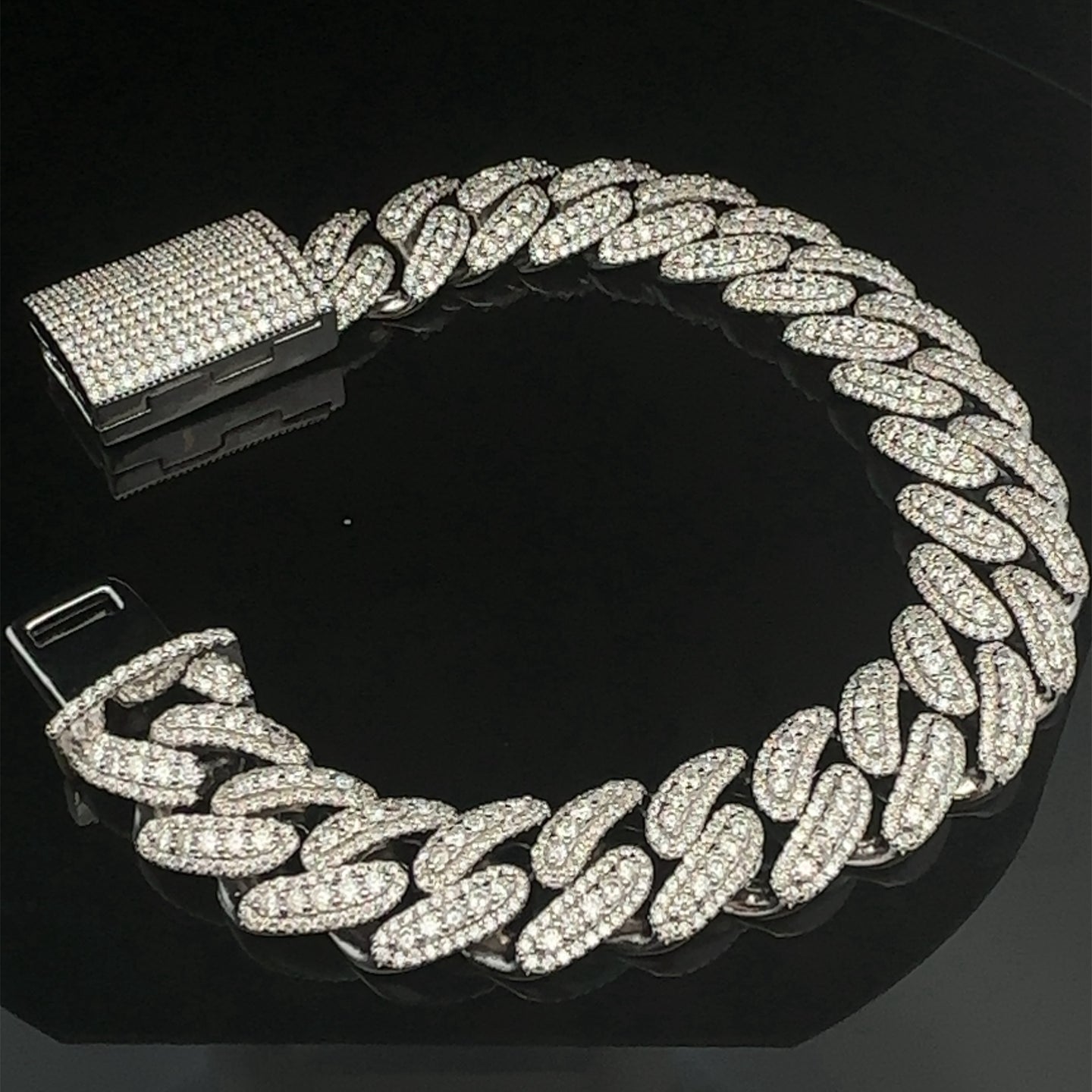 MUNIFICIENT 14MM 925 MOISSANITE RHODIUM ICED OUT CUBAN CHAIN | 993421