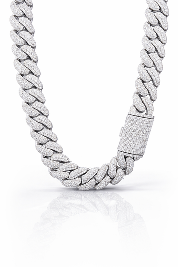 SCINTILLA 14MM 925 MOISSANITE RHODIUM ICED OUT CUBAN CHAIN  | 993411