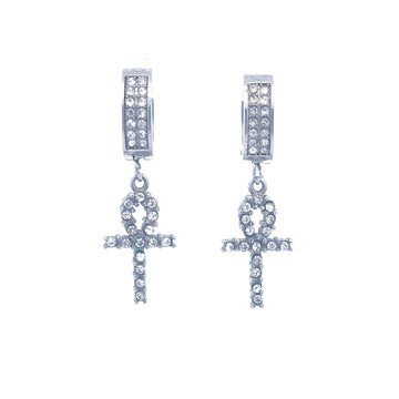 HADRIS RHODIUM STEEL ICED OUT EARRINGS I D97051