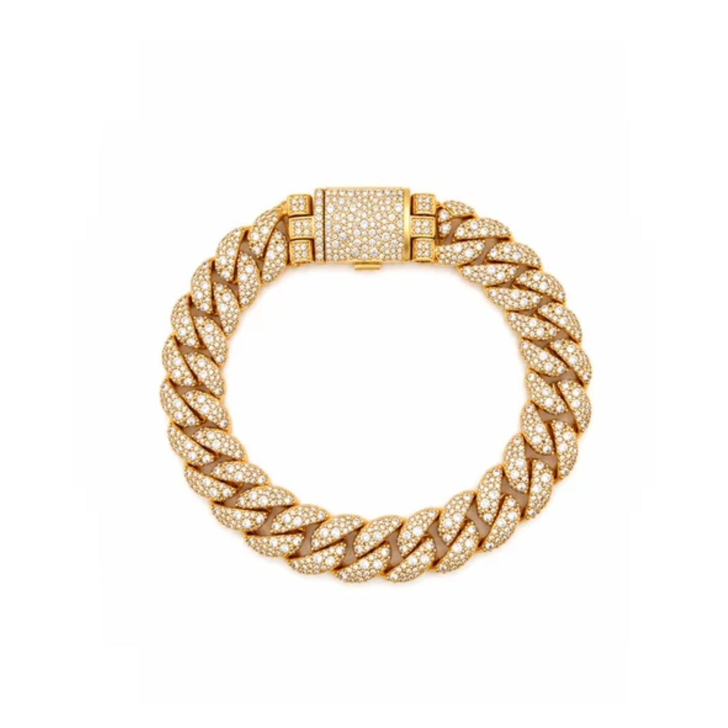 9100172 | 14.01 CTW Brass Moissanite Gold 14mm 8.4" Cuban Bracelet