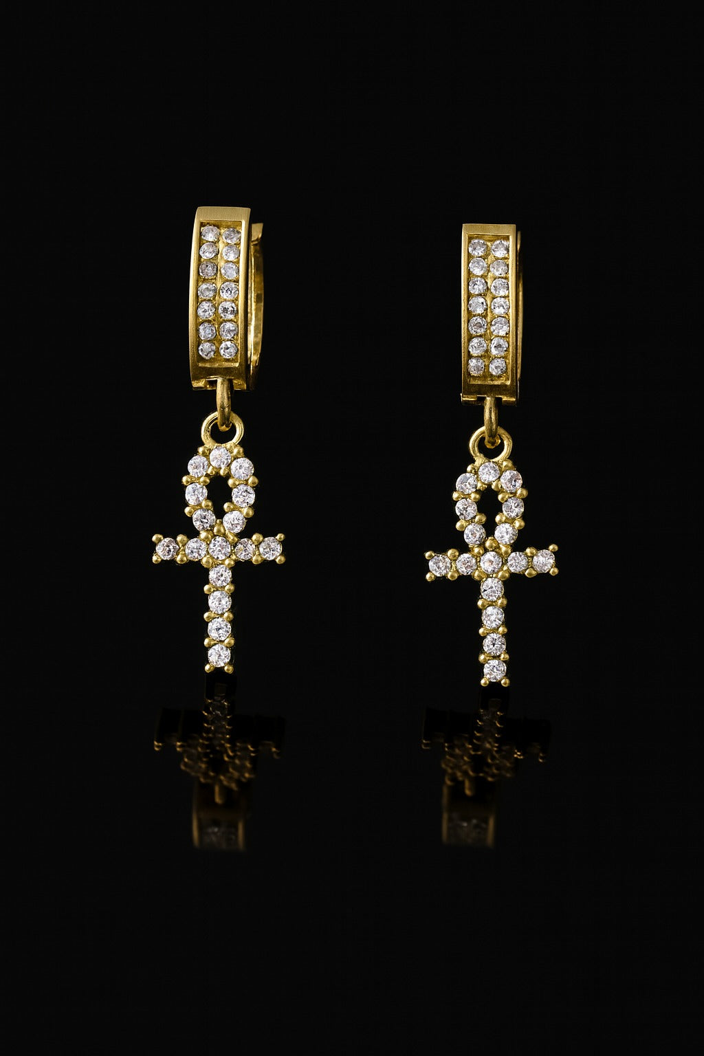 HADRIS GOLD STEEL ICED OUT EARRINGS I D97052