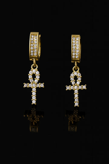 HADRIS GOLD STEEL ICED OUT EARRINGS I D97052