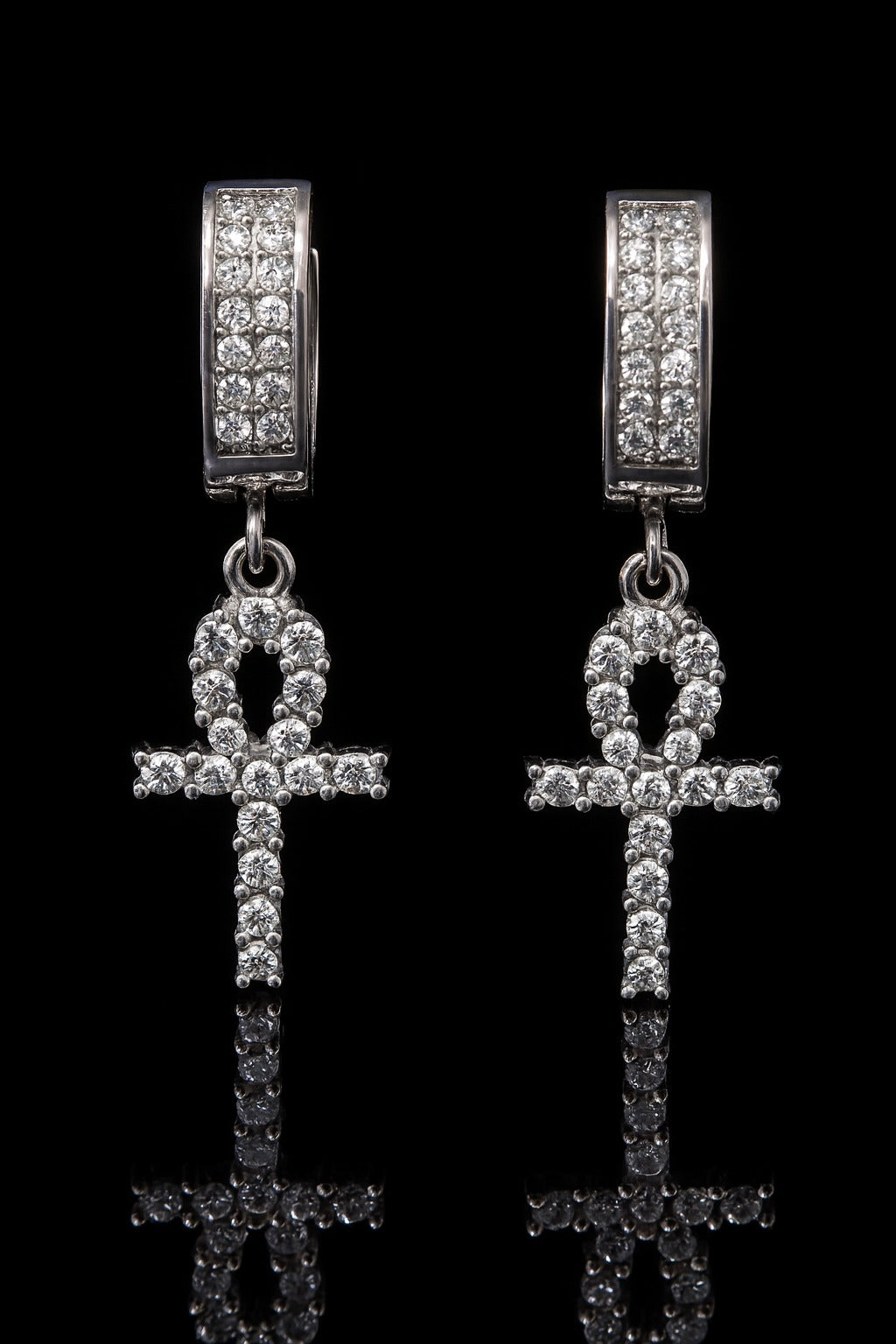 HADRIS RHODIUM STEEL ICED OUT EARRINGS I D97051