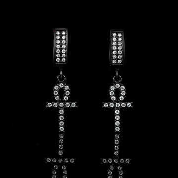 HADRIS BLACK STEEL ICED OUT EARRINGS I D97053