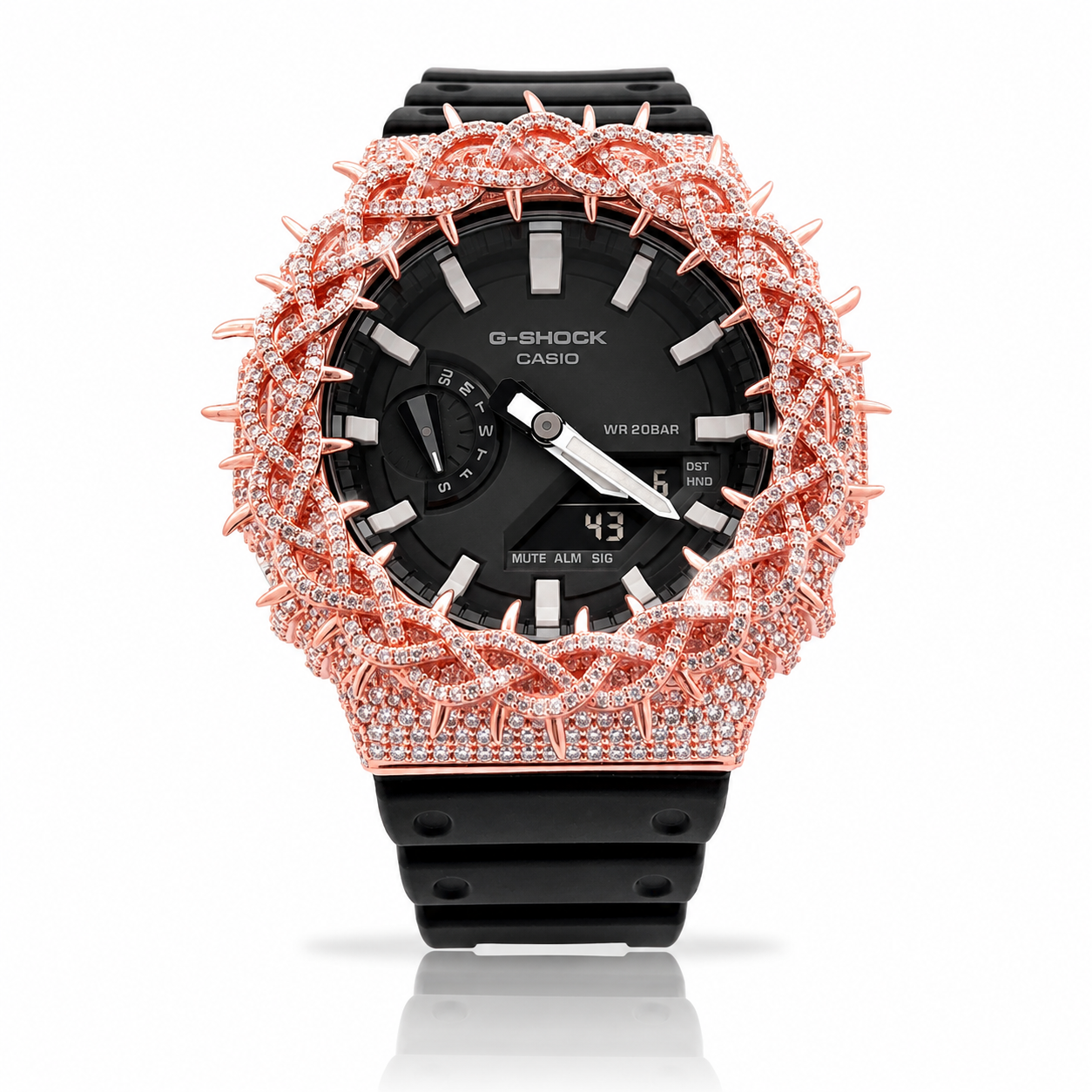 590265 | Brass Moissanite G-Shock Rose Gold Throne Bezel Watch